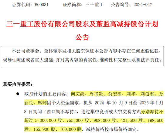 1億減持，帶崩百億市值！千萬(wàn)年薪高管也缺錢？三一重工為何突遭高管集體減持