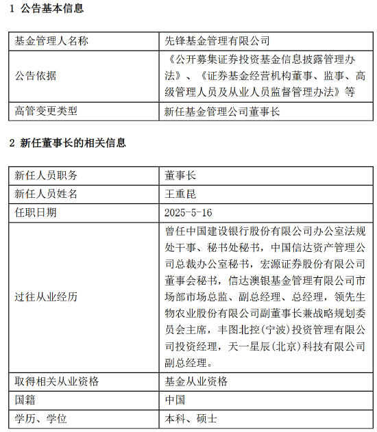 先鋒基金核心層“雙換”落地！王重昆上任董事長(zhǎng)，市場(chǎng)靜待改革成效！